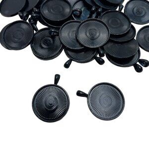 28 Cabochon Trays Resin Bezels Shiny Black Tone Jewelry Making Craft Supplies